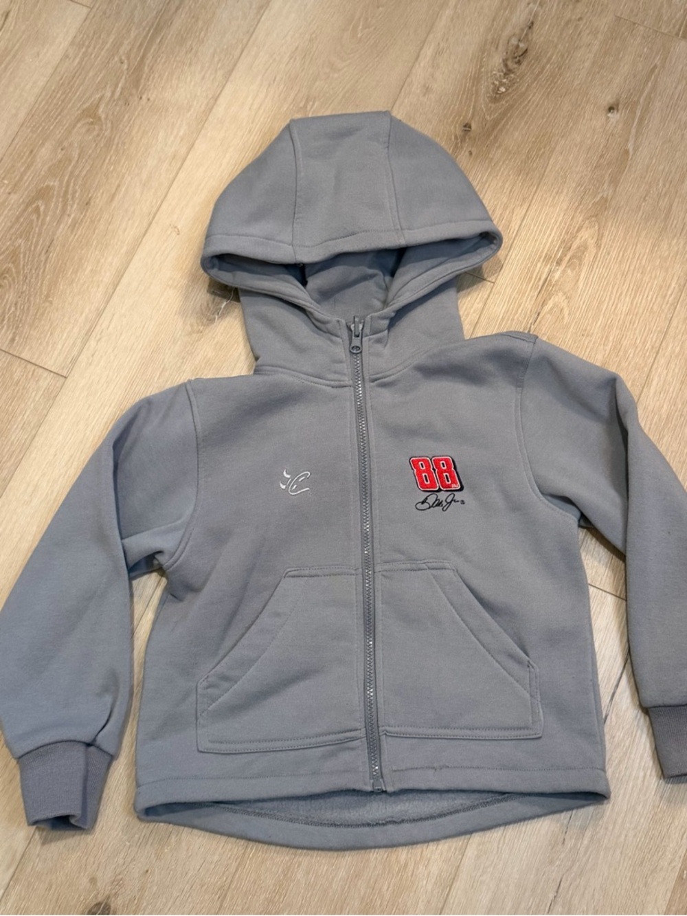 Dale Earnhardt Jr. 88 NASCAR Youth Size Small Gray Zip Hoodie Chase Authentics